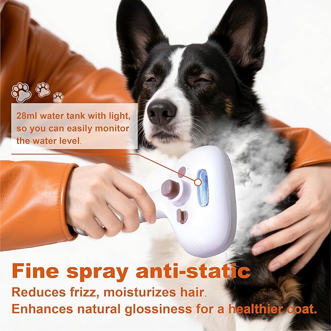 Cat Steam Brush, Dog Brush for Shedding, Pet Spray Hair Removal Comb, Pet Grooming Brush for Short & Long Haired Dogs & Cats,Spritz Defur Comb with Waterless Shampoo (White)