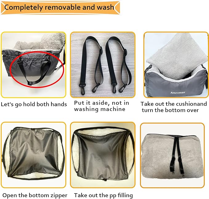 Small Dogs Car Seat Under 25,Fully Detachable and Washable Ultra Soft Carseat Travel Bed, with Clip-on,Two Portable Handle and Storage Pockets Pet Booster Seats,Portable Dog CarTravel Carrier Bed