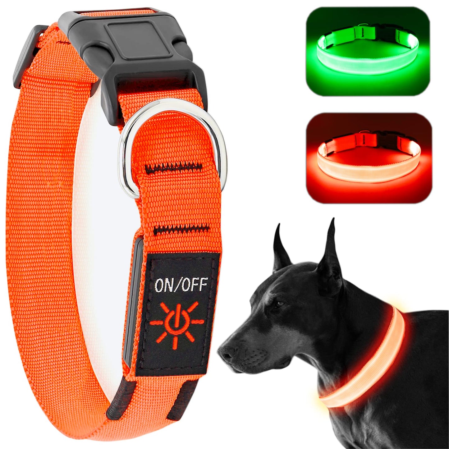 KOSKILL LED Dog Collar - Adjustable, Waterproof, Glow in Dark for Night Walking, Medium Large Dogs