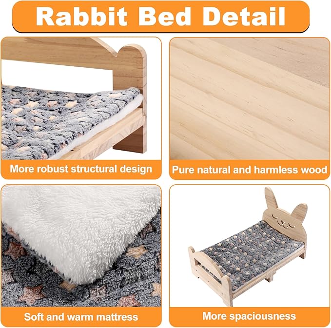 Large Wooden Rabbit Bed - Easy Assemble 20.4"x12.8" Pet Bed with Support Structure & Removable Cushion for Rabbits, Guinea Pigs, Kittens & Small Animals - Cozy Sleeping Habitat