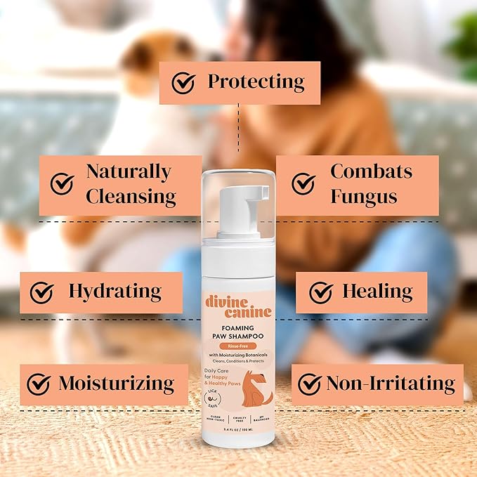 Foam Dog Paw Cleaner - 8.4 Fl Oz of Alcohol Free Foaming Paw Sanitizer Spritz - Made with Coconut, Aloe, Copaiba Oil, and Lemongrass Oil to Nourish and Clean Paws - Made in The USA