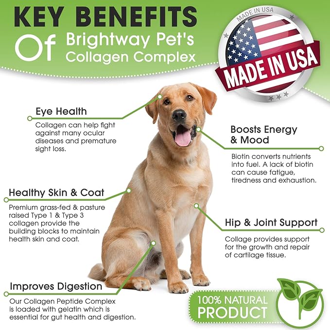 K9 Collagen PEPTIDE Complex W/BIOTIN - Hip & Joint Supplement for Dogs- Supports Healthy Joints, Skin & Coat – Helps in Recovery & Repair– 3+ Months Supply - Over 114 Servings!