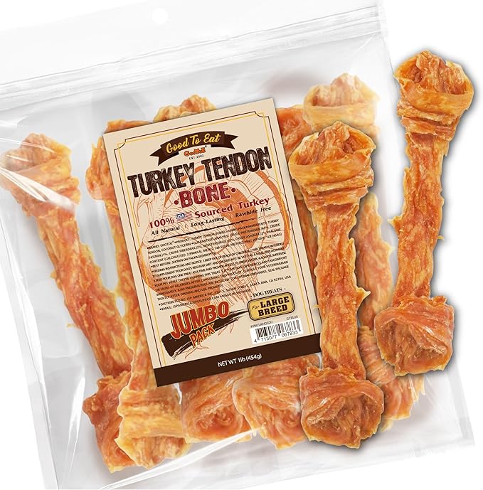 Gootoe Turkey Tendon Dog Treats, Bone (L) 1 lb, USA-Sourced Turkey Tendon, Natural Snack, Premium Puppy Chews, Hypoallergenic, Rawhide Free, Reseal Value Bag, Size for Large Dogs