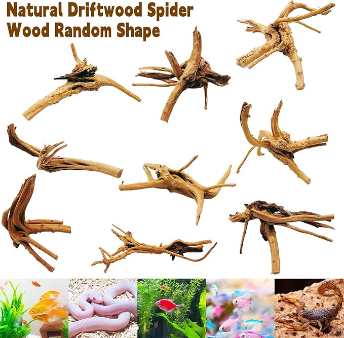Hamiledyi 4PCS Driftwood for Aquarium,8-10in Natural Spider Wood Reptile Branches Fish Tank Log Ornament Aquarium Trunk Decoration