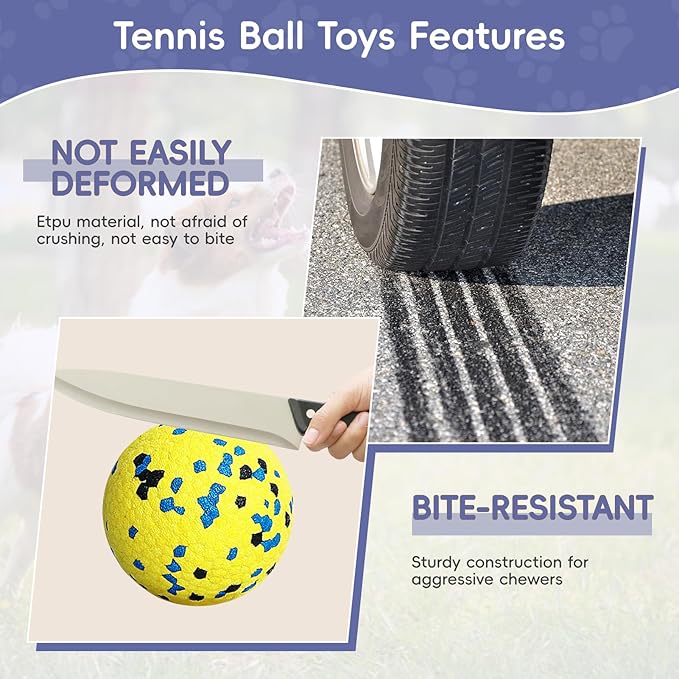 Dog Balls Tennis Balls for Dogs, Dog Toys for Aggressive Chewers, Durable Rubber Teething Chew Toys Water Floating Ball, Interactive Fetch Ball for Large Medium Small Dogs, Pets