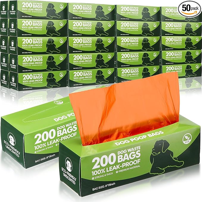 Sherr 50 Rolls Dog Waste Bags 10000 Count Dog Trash Bags Leak Proof Pet Doggie Poop Roll Waste Thick Plastic Bag for Home Park Outdoor Travel Pet Supplies(Orange)