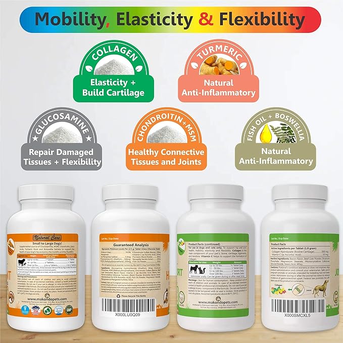 Hip and Joint Supplement for Dogs with Chondroitin, Collagen, Turmeric, Glucosamine and MSM - Dog Arthritis Supplement. Joint Supplement Large Breed and Small. (120 Tabs)