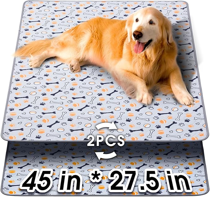 Hompet Washable Pee Pads for Dogs, 45"x27.5", 2-Pack Thick Heavy Absorbency Reusable Pee Pads Prevent Leakage Non-Slip, Pet Training Pads for Puppy Playpen, Crate, Potty, Floor, Bed, Sofa