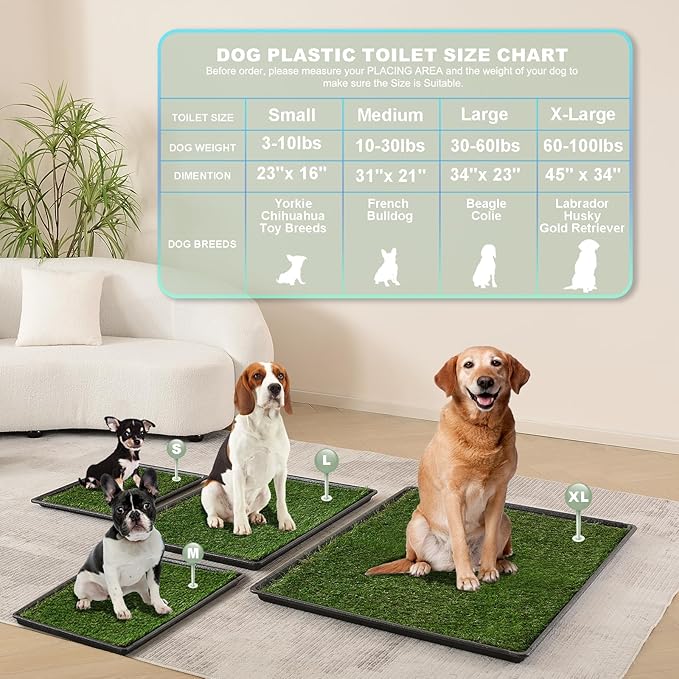 HQ4us Dog Grass Pad with Tray Medium 31”×21” Dog Litter Box Toilet with 2×Artificial Grass for Dogs with Hemmed Edge, Pee Pads for Dogs, Realistic, Less Stink, Potty for Balcony