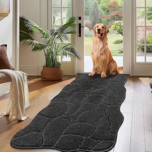 Large Dog Door Mat for Muddy Paws, 22x47 Absorbent Dirt Trapper Long Door Mat, Non-Slip Washable Mud Mat for Dogs, Polyester Microfiber Soft Pet Rug Mat for Entryway, Mud Dog Paws, Patio (Charcoal)