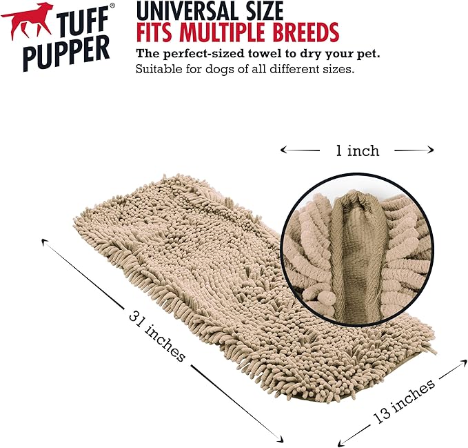 Tuff Pupper Quick Dry Towel for Dogs | Ultra Absorbent Microfiber Shammy | Extra Large 35x15 Size for All Breeds | Comfortable Hand Pockets | Indoor Outdoor Use | Durable Material | Machine Washable