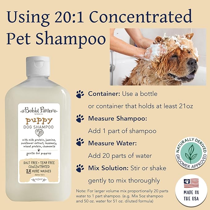 Bobbi Panter Puppy Dog Shampoo, Milk & Honey Fragrance, Nourishing & Gentle, Concentrated 30:1, 14 oz., Made in The USA