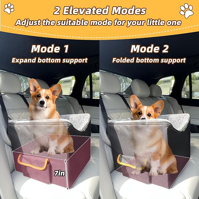 JJRING Dog Car Seat for Small Dogs, Pet Booster Seat, Elevated Dog Car Seat, Washable and Detachable Puppy Car Seat, Black