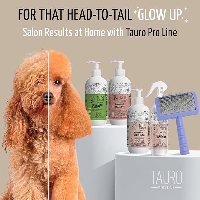 Tauro Pro Line Plastic Long & Short Hair Slicker Dog Brush for Deshedding & Detangling - Purple Slicker Brush for Dog & Cat Grooming - Rectangular, Flexible Cushion & Non-Slip Grip