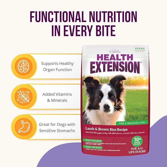 Health Extension Lamb & Brown Rice Dry Dog Food (15 lb / 6.8 kg) - Nutritious Free-Range Lamb Formula with Probiotics, Antioxidants & Omega 3 for Dogs with Sensitive Digestion