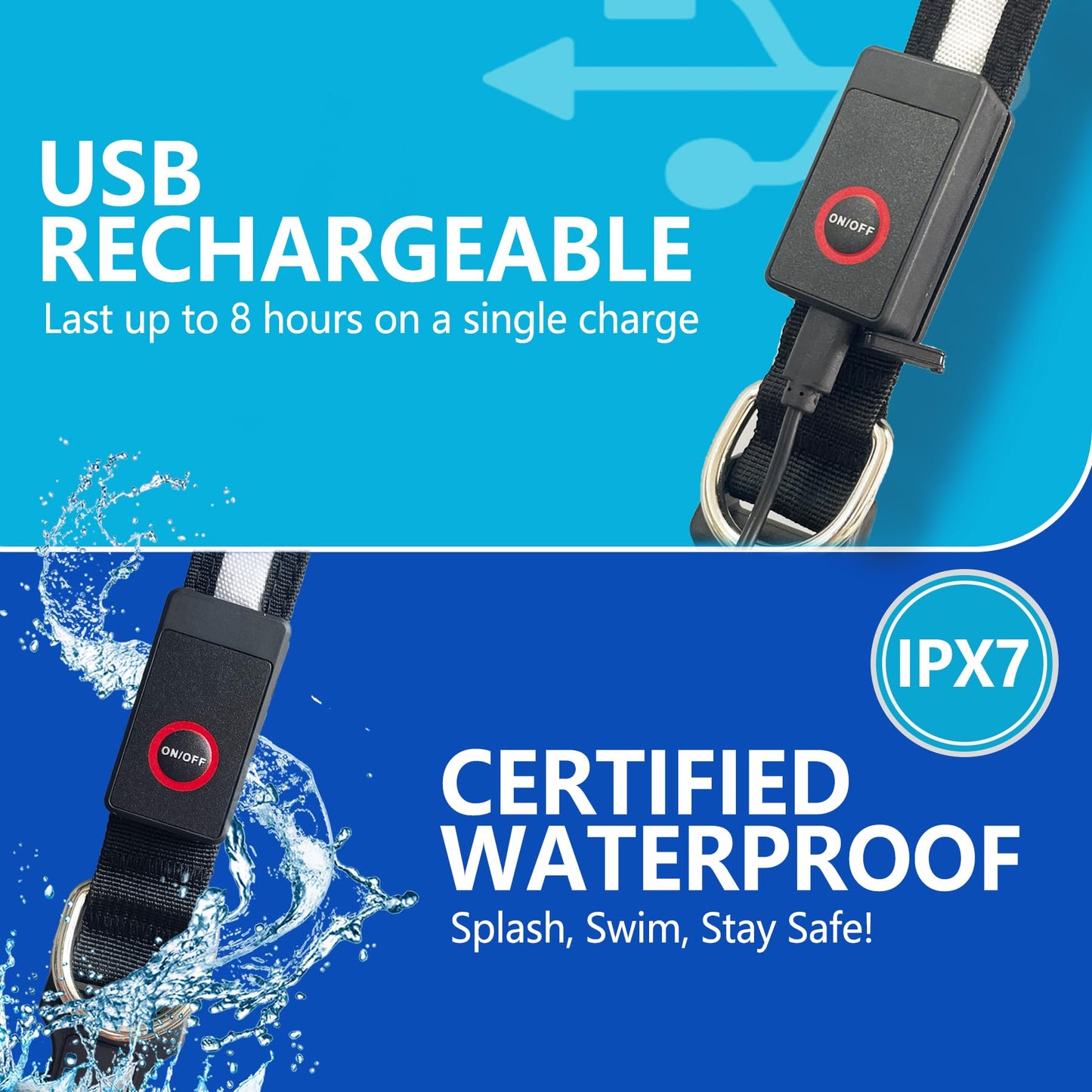 LED Dog Collar, Multicolor Light Up Dog Collar, USB Rechargeable & High-Visibility Glow in The Dark Dog Collars for Night Walks, IPX7 Waterproof, Large