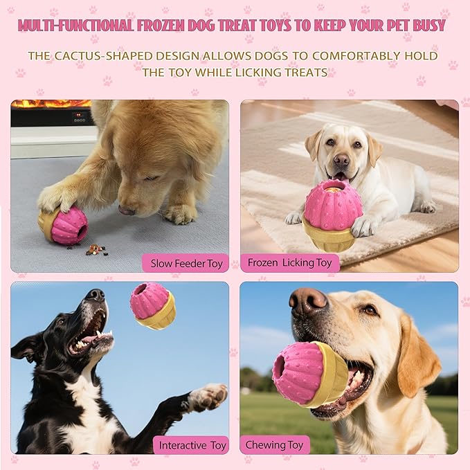 Interactive Dog Toys, Frozen Treat Dispensing for Aggressive Chewers, Indestructible Nylon Chew Toy, Slow Puzzle Feeder for Healthy Eating, for Small Medium Large Breed to Keep Them Busy, Pink