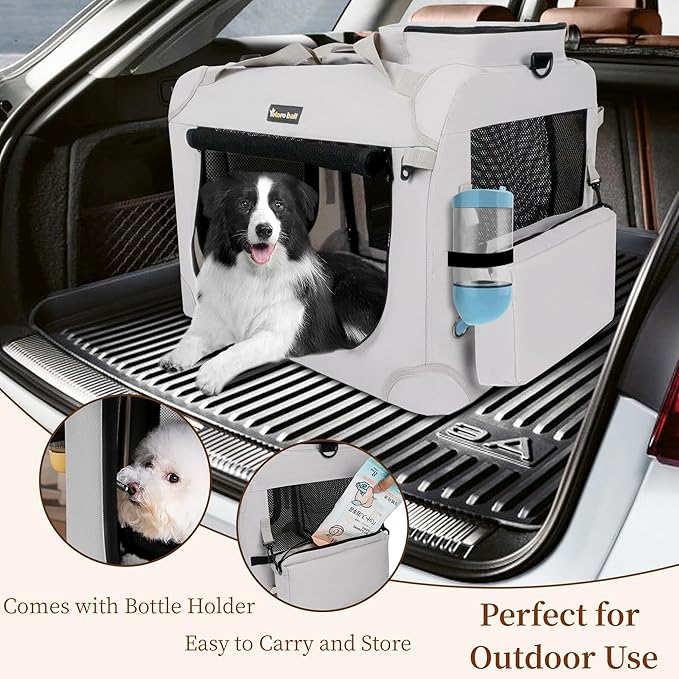 Large Cat Carrier for Cats Collapsible Soft Pet XL Crate for Large/Medium Cats 15lbs+ Car Travel Portable Bag with Water Bottle Slot Ideal for Long Trips (Beige, 20.0"L x 14.0"W x 14.0"H)