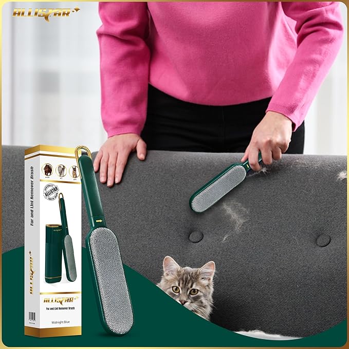 Pet Hair Remover, Lint Remover, Lint Brush for Clothes, Furniture, Carpets, Car Seats. Cat Hair Remover. Dog Hair Remover Laundry. Double-Sided. Reusable. Self-Cleaning Base. ALLISTAR (Forest Green)