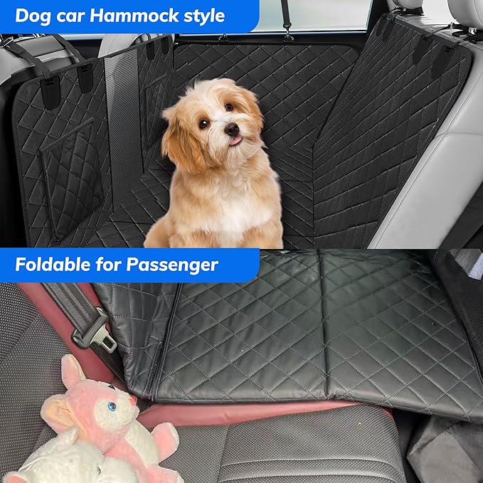 Dog Car Seat Cover, Back Seat Cover for Dogs-Supports 400lb, Waterproof Dog Cars Seat Cover-Back Seat Pet Cover for Car SUV & Trucks, Pet Hammock for Car- Seat Cover for Dogs (1 Pack Black)