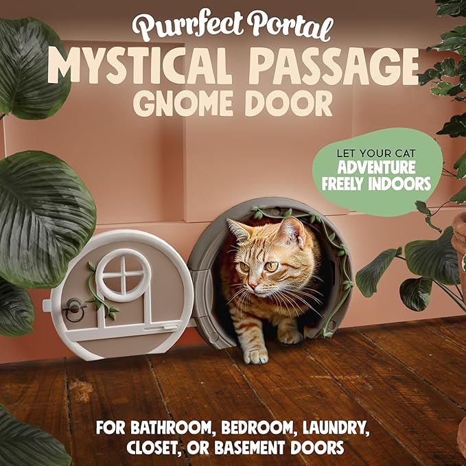 Gnome® Door Cat Door for Interior Doors - Stylish & Functional with No Flap, Lockable, and Easy Installation, Spacious Large Kitty Door for Cats Up to 20 lbs, Private and Comfortable Pet Door