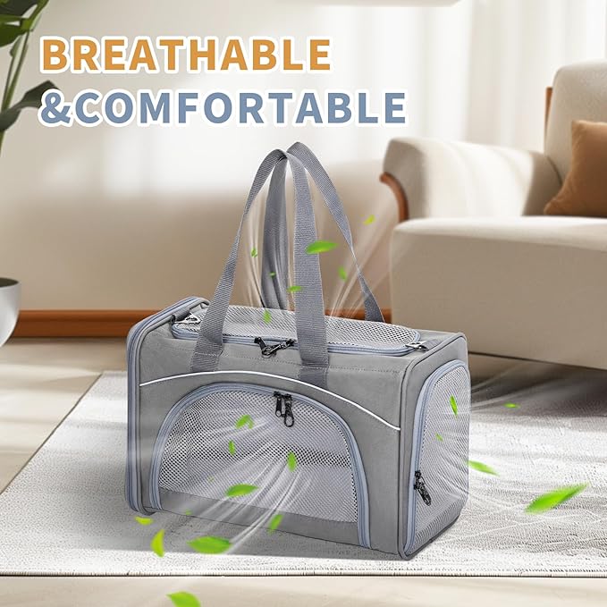 ‌Petsfit Airline Approved Pet Carrier for Small Cats, 16.5x8.6x11 TSA Approved Carrier, with Removable Dual-Sided Padding (2-Way Placement) - Fits Under Most Airplane Seats, Escape Proof (Gray)