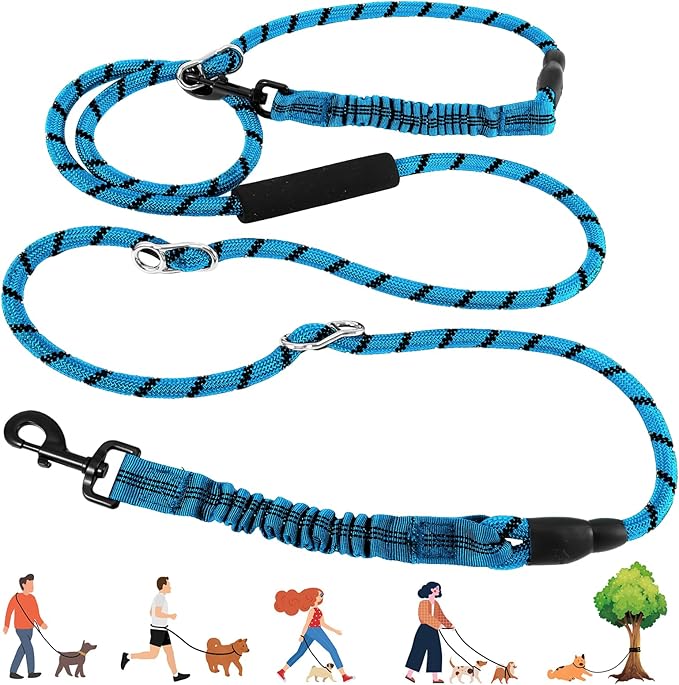 Heavy Duty Hands Free Dog Leash, 10FT Adjustable Handsfree Dog Training Leash with Shock Absorbing Bungee, No Pull Tangle Free Reflective Body Waist Leash for Dog Walking Running (Blue)