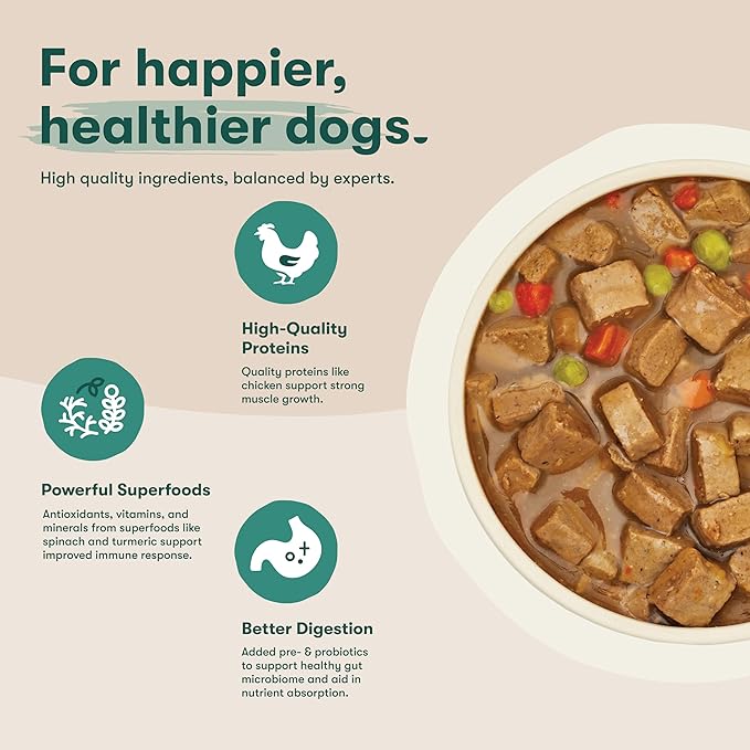 Jinx Bone Broth Stew for Dogs - Chicken & Vegetables Recipe - Grain-Free Wet Dog Food & Topper for Picky Eaters - Promotes Lean Muscle Growth, A Healthy Coat & Improved Digestion - 13 Oz, 12 Pack