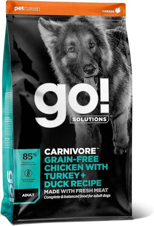 Go! Solutions Carnivore, Grain-Free, Protein Rich Dry Dog Food, Chicken, Turkey and Duck Adult Recipe, 3.5 lb Bag