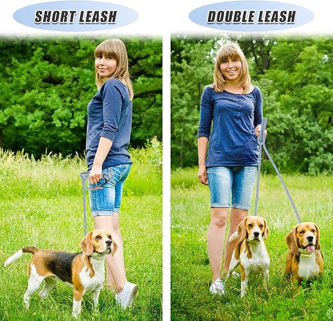 Mile High Life Hands Free Dog Leash, Crossbody Waist Leash with Genuine Leather Connection, Multifunctional Adjustable Slip Lead for Dog Walking Running (Blue Gray, 7FT)