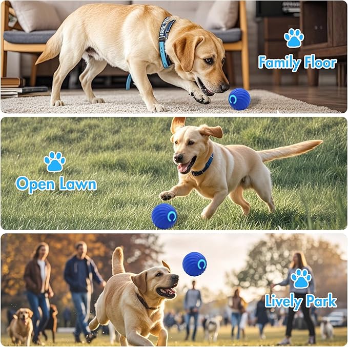 Interactive Dog Ball Toys - Smart Electric Dog Toys to Keep Them Busy with 2 Cover, Automatic Rolling and Jumping Pet Balls Ball for Dogs - Cats, Pet Interactive Toy Balls - Rechargeable, Blue