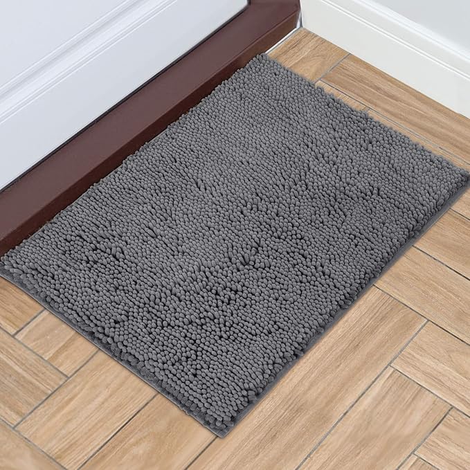 HOMEIDEAS Doormat Indoor Entrance, 36"x24", Highly Absorbent Chenille Muddy Dog Washable Non Slip Front Welcome Door Floor Mat for Entryway, Grey