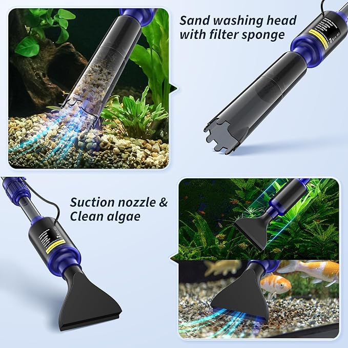 Fish Tank Cleaner, Aquarium Gravel Cleaner, 530GPH/32W Electric Fish Tank Cleaning Tools, Adjustable Water Flow Fish Tank Gravel Cleaner Vacuum, Aquarium Cleaner Kit for Water Circulation, Wash Sand