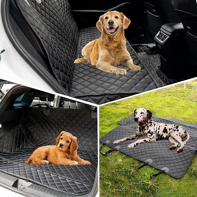 Dog Car Seat Covers for Back Seat Waterproof Bench Seat Cover Protector Nonslip Durable Soft Pet Dog Back Seat Cover for Car, Truck, & SUV (Black)