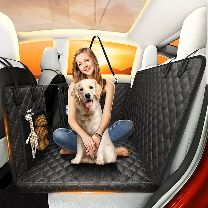 Dog Car Seat Cover for Back Seat Hard Bottom, [Powerful Holds 450 Ibs] [Space+50%] 600D Waterproof Non-Slip Car Hammock, Back Seat Extender Dogs, Sedans/SUVs/Trucks, Standard, Black