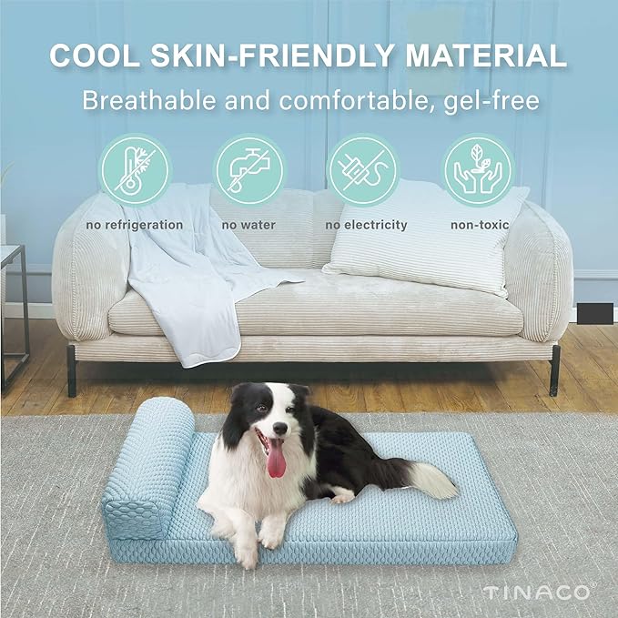 Tinaco Dog Cooling Bed for Large Dogs, Orthopedic Dog Bed with Removable Cover, Washable Dog Couch Bed for Small Medium Large Cats Dogs(WhiteBlue, X-Large)