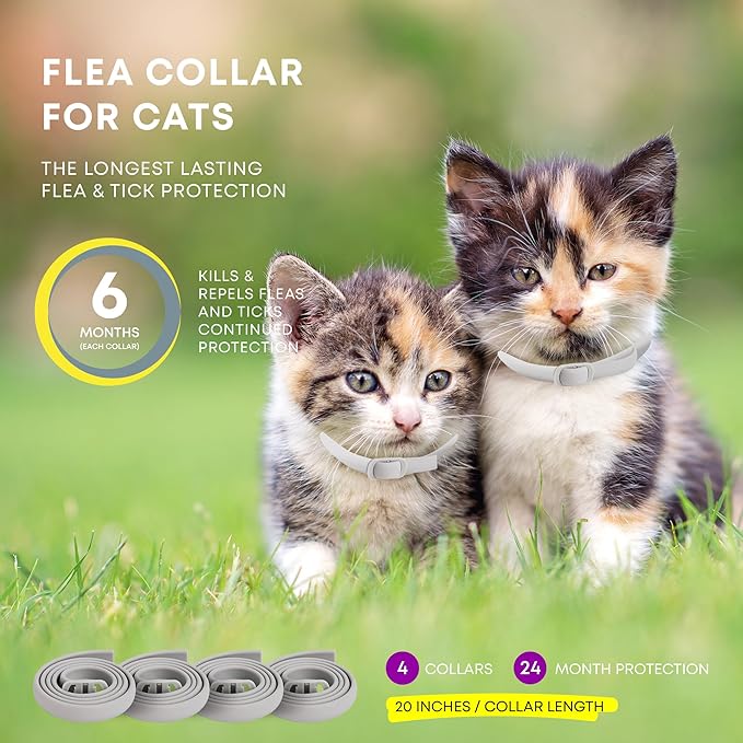 Flea and Tick Prevention Collars for Cats: Effective Pet Flea & Tick Treatment for Cats - Waterproof Adjustable Flea Tick Collars for Large & Small Cat, Outdoor Fleas Ticks Control for Kittens 4 Pack