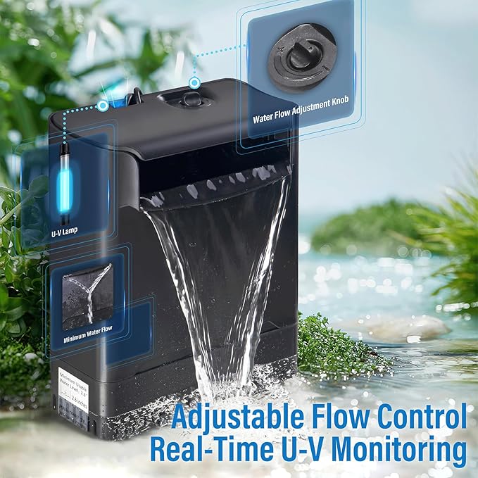 Large Powerful Turtle Tank Filter U V-ery for 55-155 Gallon Tank, Low Water Filter Turtle Water Filter for Amphibians Fresh Saltwater Cloudy Green Water Crystal Clear with Turtle Tank Deodorization