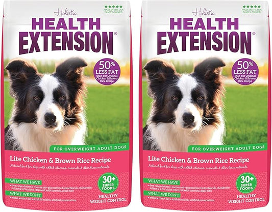 Health Extension Lite Chicken & Brown Rice Dry Dog Food (4 lb / 1.81 kg) - Low-Fat Formula with Glucosamine, Probiotics & Omega 3 for Overweight, Spayed, Neutered, or Senior Dogs (Pack of 2)