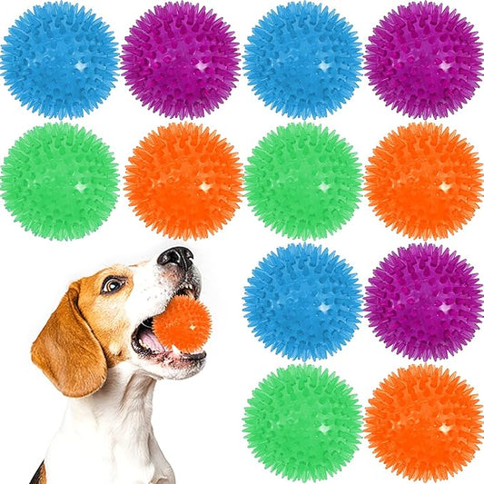 12Pack Squeaky Toys, 2.5" Spiky Ball, Cleans Teeth, Squeaky Balls for Aggressive Chewers, Bright Color Toys for Small, Medium & Large Dogs