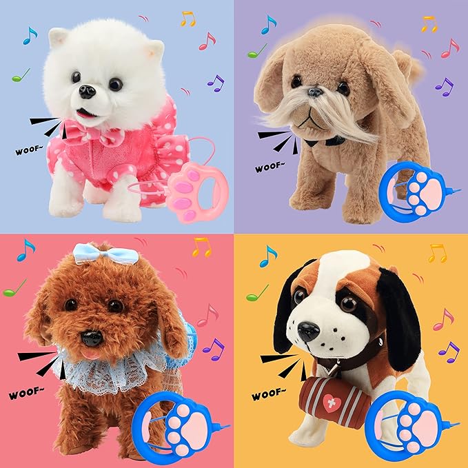 Hopearl Walking Pomeranian Interactive Electronic Pet Dog Toy Remote Control Leash Animated Puppy Nodding Barking Wagging Tail Gifts for Toddlers Birthday, White, 10''