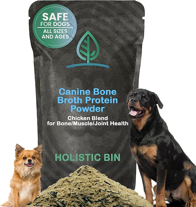 Holistic Bin Canine Chicken Bone Broth Protein Powder for Bone, Muscle & Joint Health - Nutrient-Rich Supplement for Dogs, Supports Mobility & Recovery, Grain-Free & Easy to Digest - 50 Grams