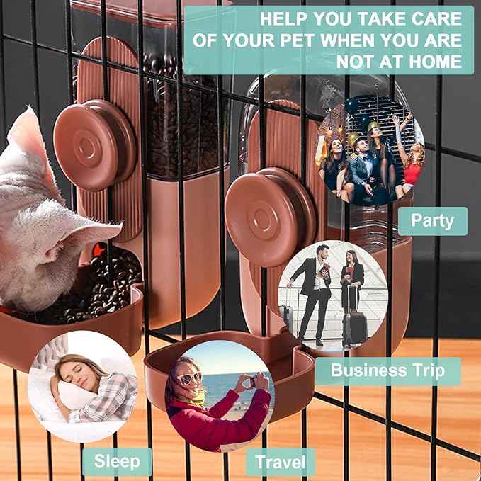 Hanging Automatic Food Water Dispenser,Gravity Rabbit Feeder and Water Dispenser Set for Bunny Chinchilla Guinea Pig Hedgehog Ferret