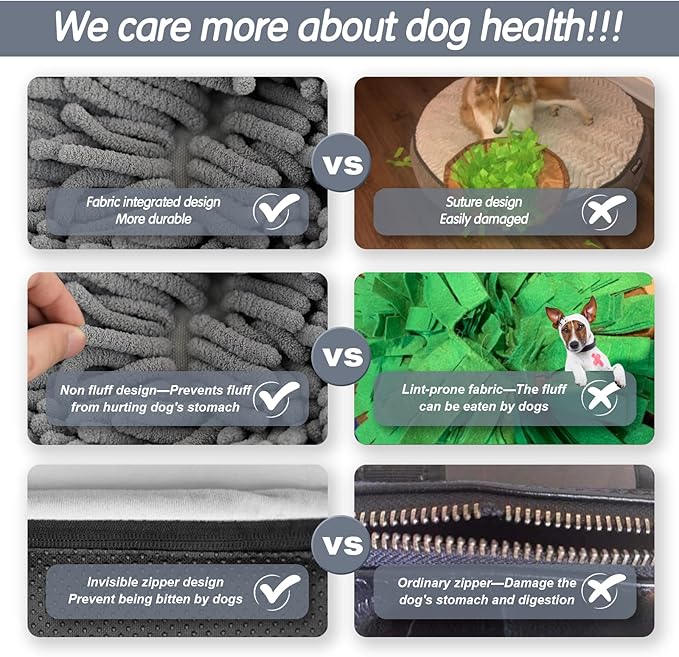 Bakumon Snuffle Mat for Dogs 21x16Inch Interactive Sniff Mats for Large Medium Small Breed Dog Pet,Snuffle Bowl Mat Nosework Training Foraging Pad Feed Game Stress Relief (Grey)