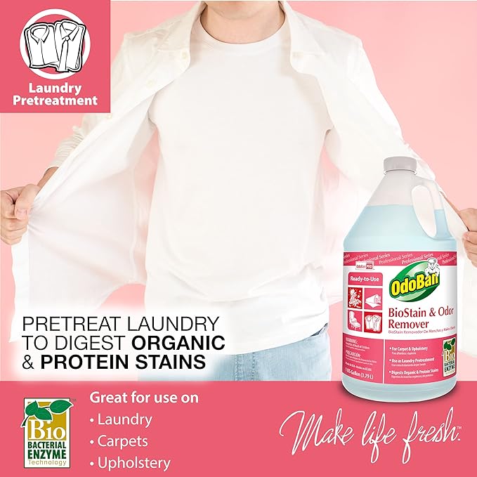 OdoBan Professional Cleaning and Odor Control Solutions, Ready-to-Use Biostain and Odor Remover, Made in the USA, 4 Gallons