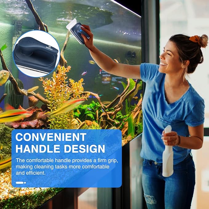 fishkeeper Aquarium Strong Magnetic Glass Cleaner Brush, Fish Tank Algae Magnet Cleaning Tool with 2 Detachable Scrapers, Mag Float Scrubber for 0.2 Inch Glass and Acrylic Tanks
