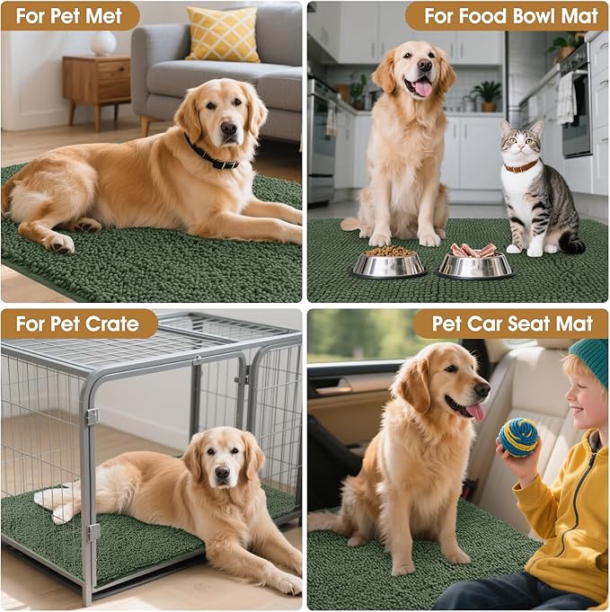 IM HOME 36" x 24" Olive Dog Door Mats for Muddy Paws, Chenille Absorbent Dog Mat, Non Slip Heavy Mud Mat for Dogs, Soft Pet Bed Mat for Entryway, Mud Paws, Inside Floor