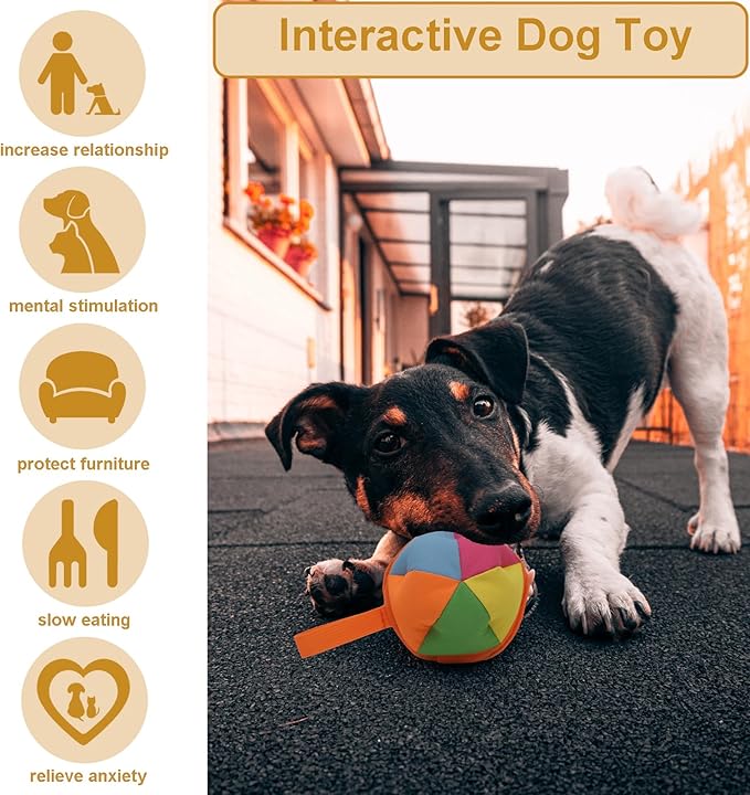 Dog Chase & Treat Ball, Snuffle Ball for Dogs, Interactive Dog Toy for All Breeds Size with Storage Bag, Enrichment Toys for Mental Stimulation