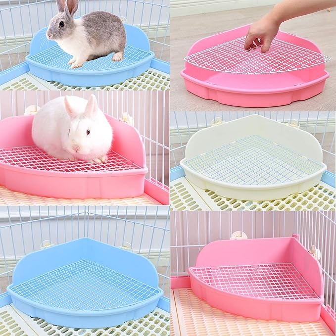 kathson Large Rabbit Litter Box Bunny Corner Toilet Box Potty Trainer Bigger Pet Pan Small Animal Cage Toilet Bedding Box Fanshaped for Adult Guinea Pigs Chinchilla Ferret Galesaur
