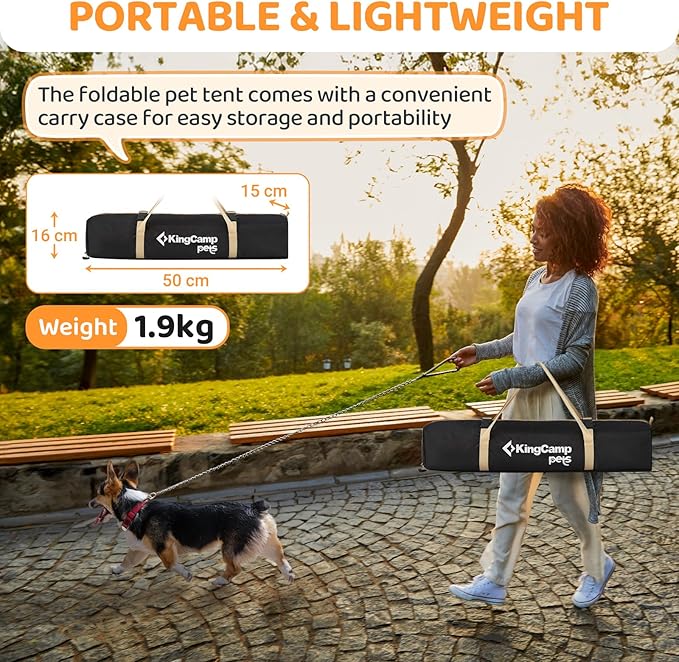 KingCamp Dog Tent, Large Portable Outdoor Indoor Dog House with 600D Oxford Fabric & Dual Layer for Medium Large Dogs, Black, 39.4" x 39.4" x 35.4"